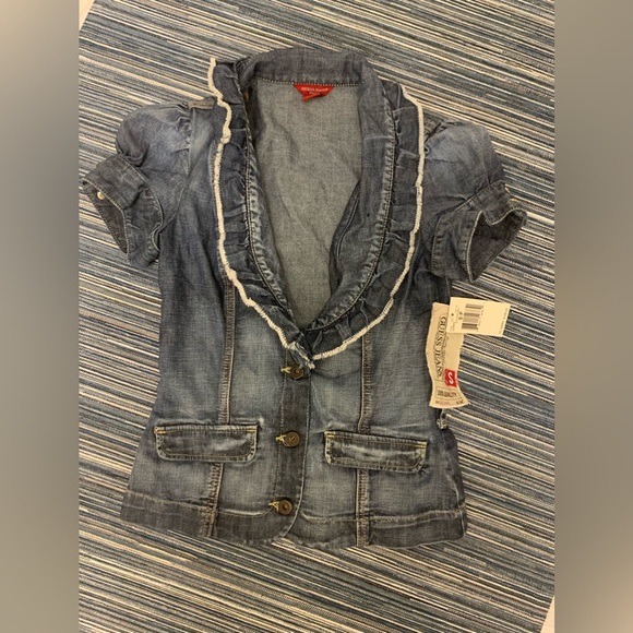 🆕Guess Jeans Size S Denim Blazer Short Puff Sleeve - Picture 1 of 7